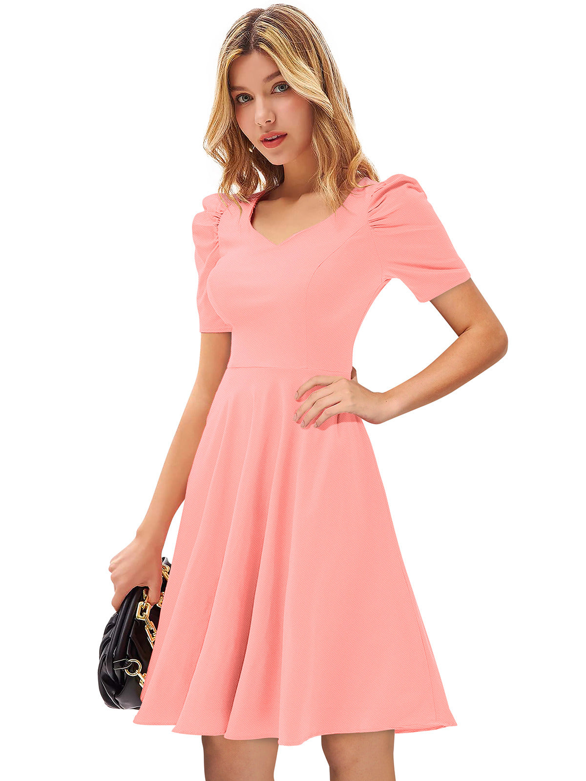 Odette Peach Skater Knit Fabric Dress For Women