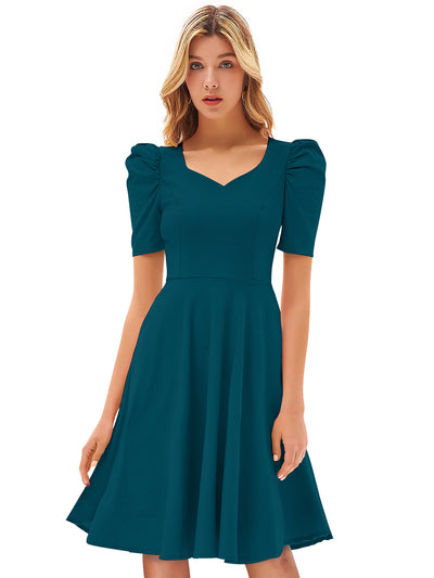 Odette Teal  Skater Knit Fabric Dress For Women