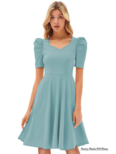 Odette Light Blue Knit Fabric Skater Dress For Women