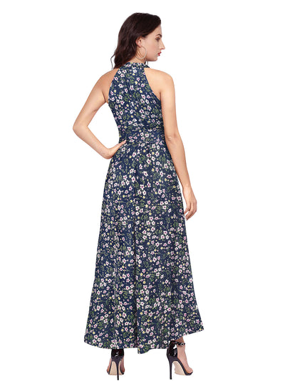 Odette Blue Polyester Asymmetric A-line Printed Dress For Women