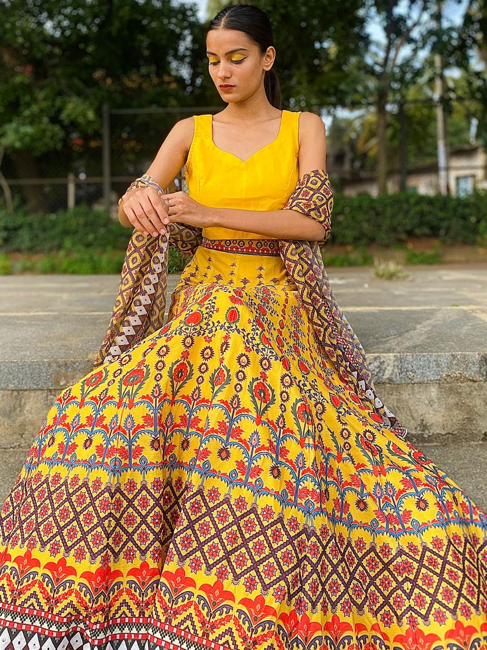 Buy Bollywood Vogue Red & Yellow Made To Measure Lehenga Choli - Lehenga  Choli for Women 6971975 | Myntra