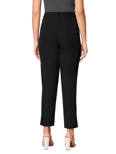 Odette Black Polyester Solid Trouser For Women
