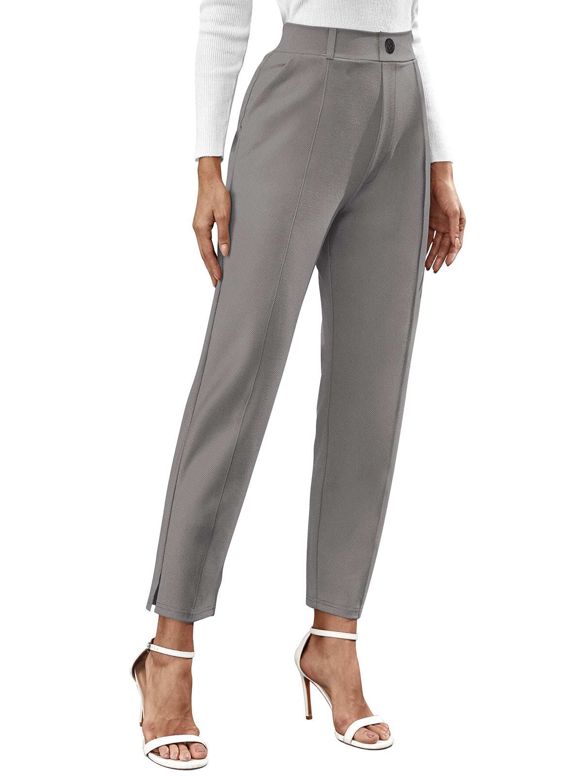 Odette Grey Polyester Solid Trouser For Women