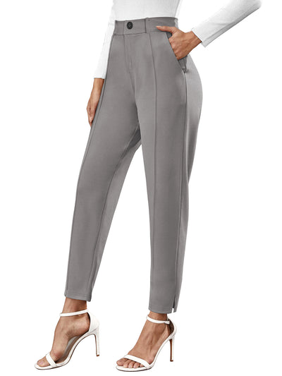 Odette Grey Polyester Solid Trouser For Women
