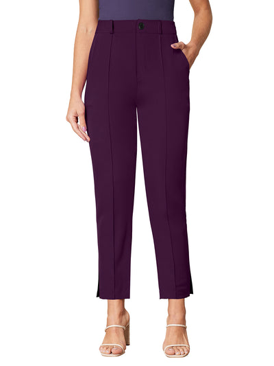 Odette Violet Polyester Solid Trouser For Women