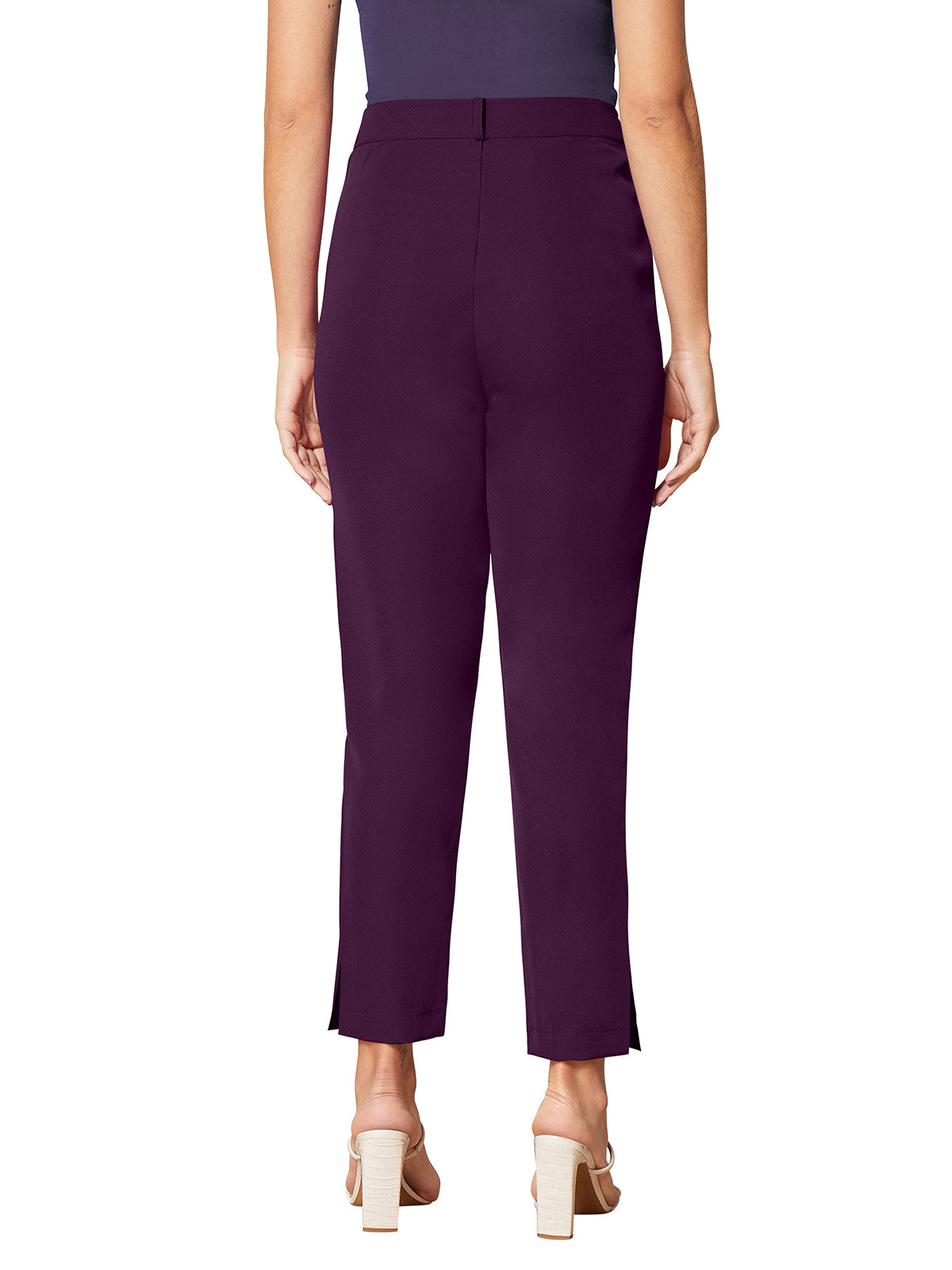 Odette Violet Polyester Solid Trouser For Women