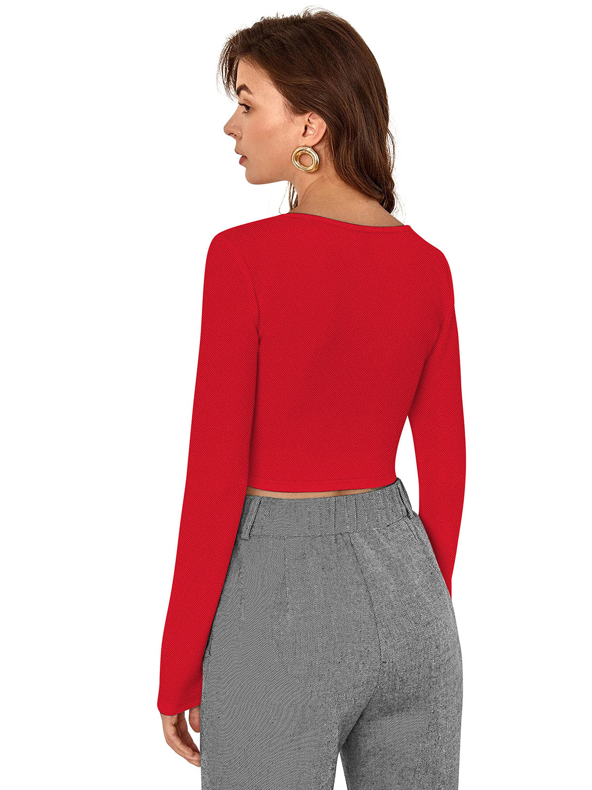 Odette Red Polyester Solid Top For Women