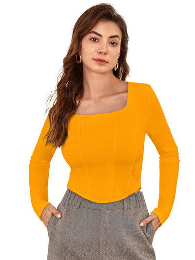 Odette Yellow Polyester Solid Top For Women