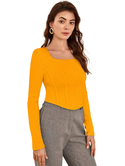 Odette Yellow Polyester Solid Top For Women