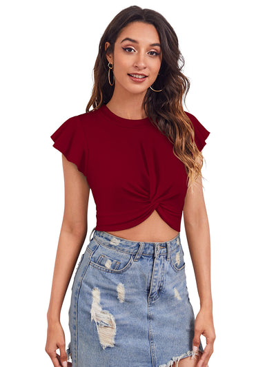 Odette Maroon Polyester Solid Top For Women