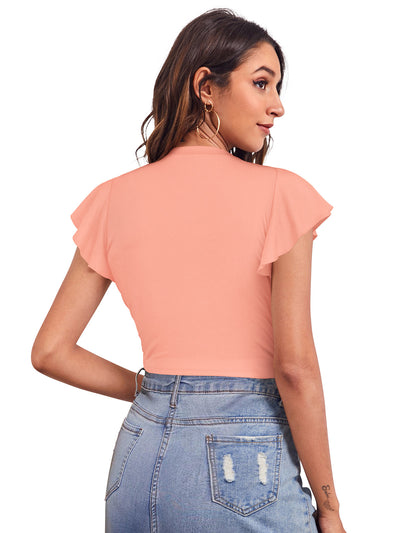 Odette Peach Polyester Solid Top For Women