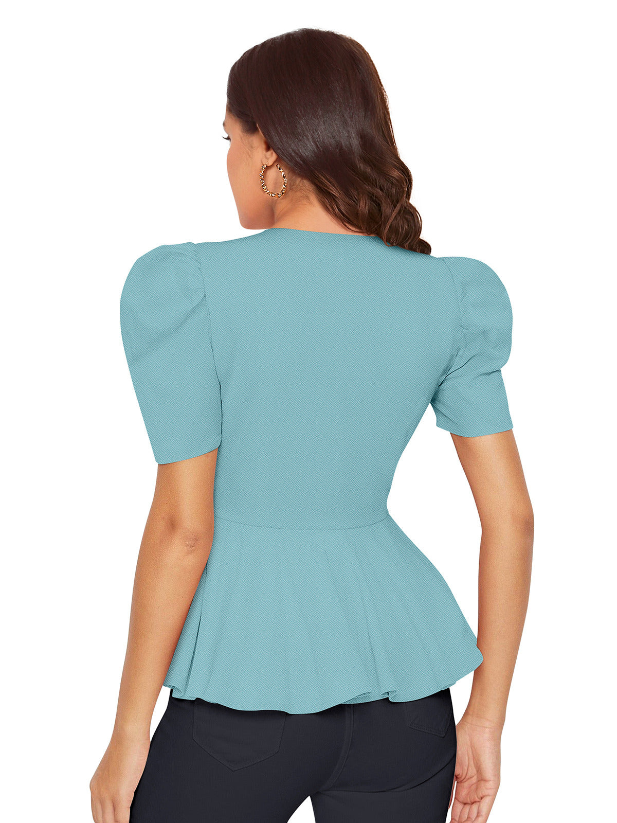 Odette Light Blue  Polyester Solid Top For Women