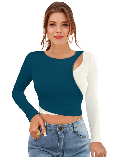 Odette Teal Polyester Solid Top For Women