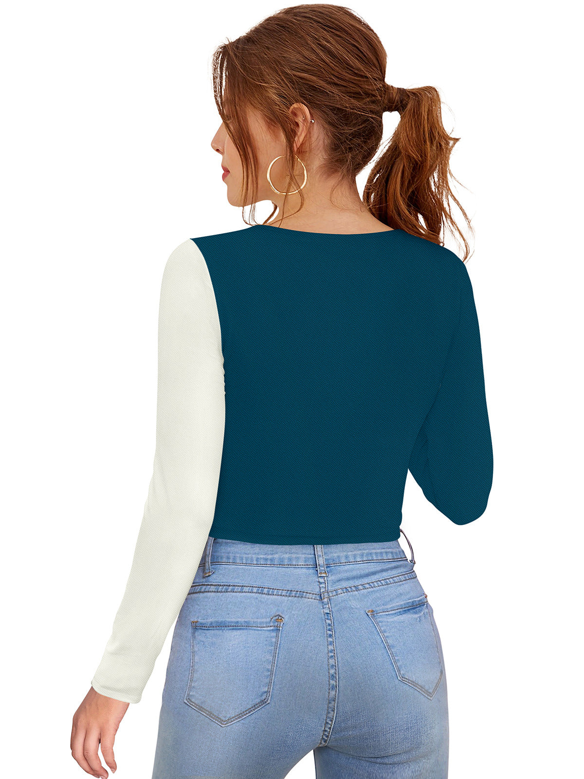 Odette Teal Polyester Solid Top For Women