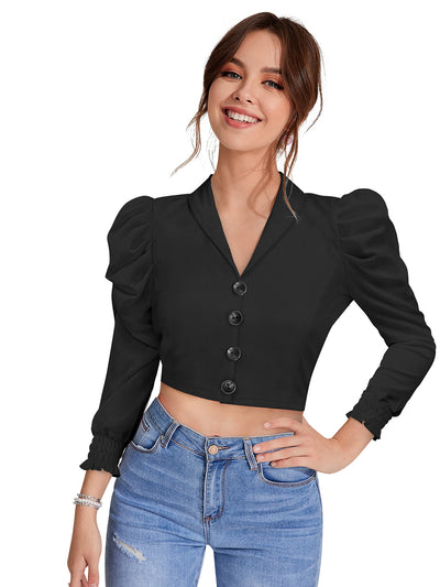 Odette Black Polyester Solid Top For Women
