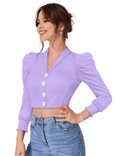 Odette Purple Polyester Solid Top For Women