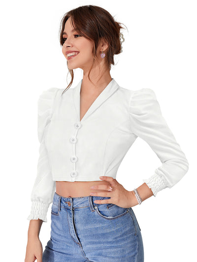 Odette White Polyester Solid Top For Women