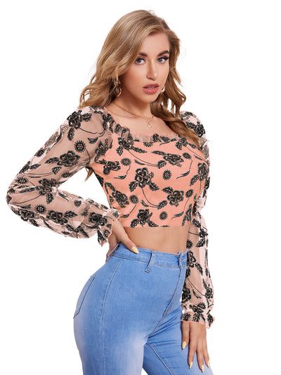 Odette Peach Polyester Printed Top For Women