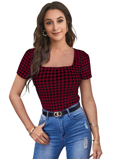 Odette Maroon Polyester Printed Top For Women