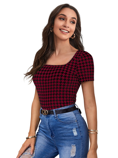 Odette Maroon Polyester Printed Top For Women