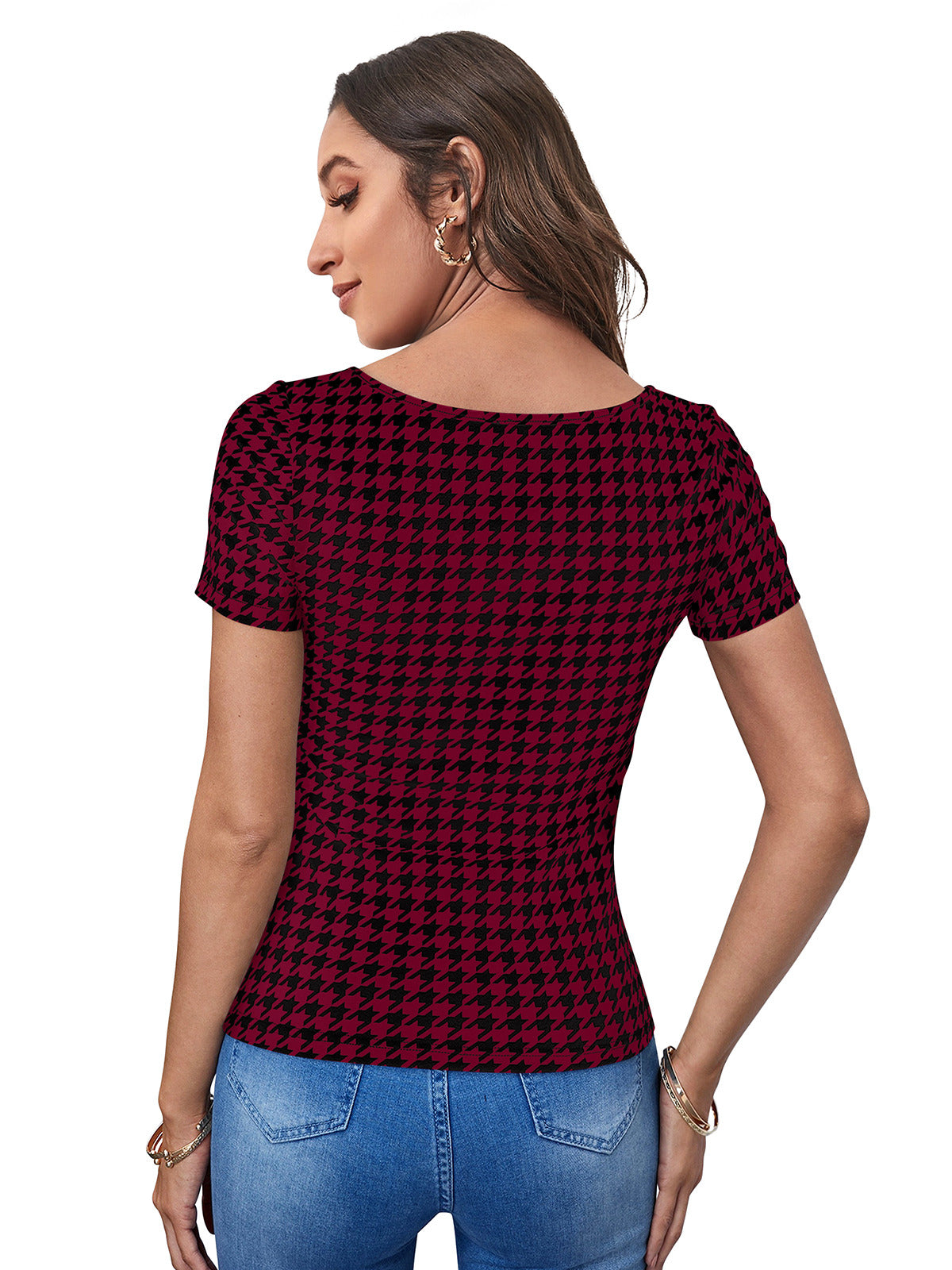 Odette Maroon Polyester Printed Top For Women