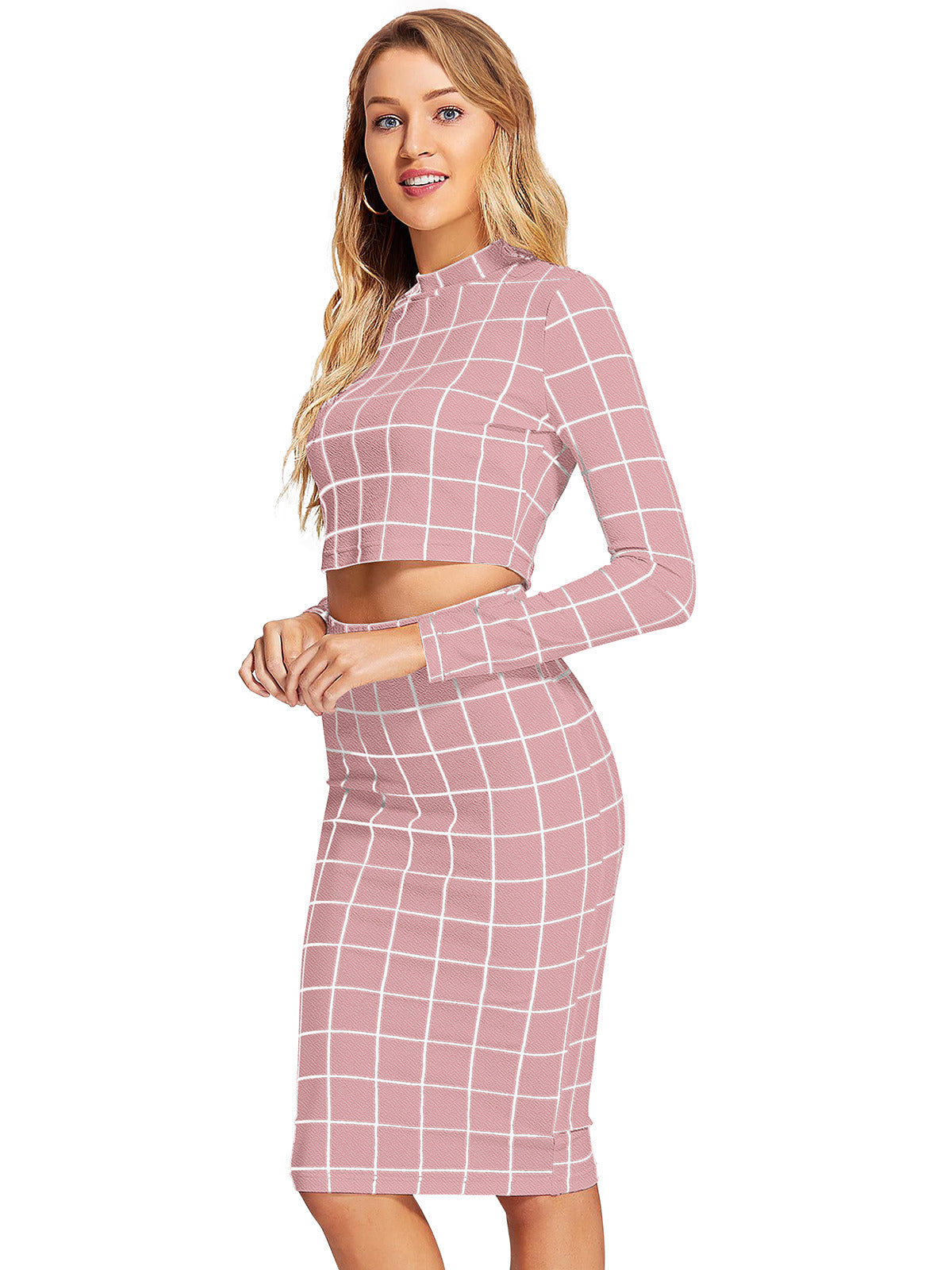 Odette Light Pink Knit Fabric Stitched Co Ord Set For Women