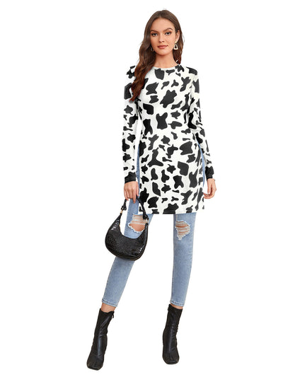 Odette White Polyester Printed  Long Top For Women