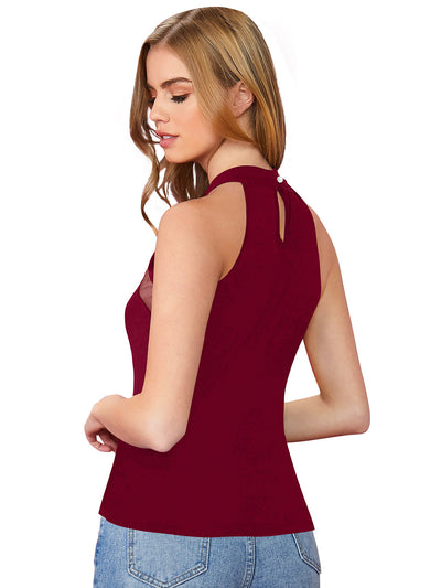 Odette Maroon Polyester Solid Top For Women