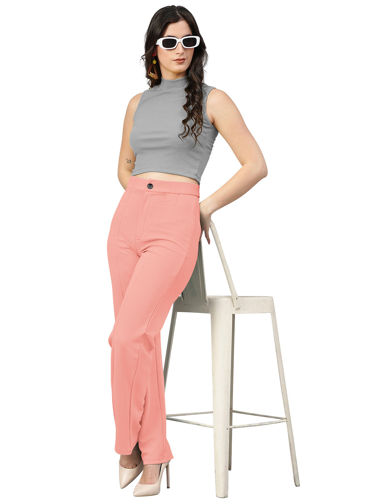 Odette Peach Polyester Trouser For Women