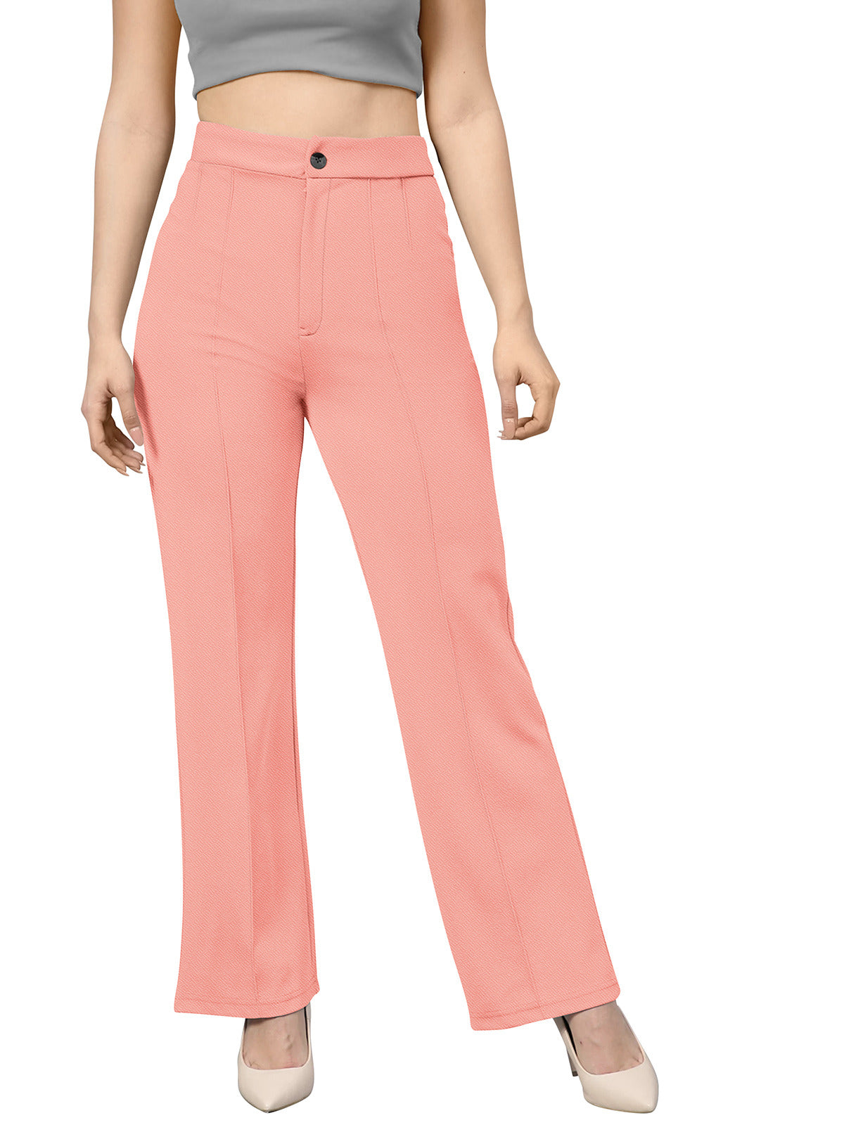 Odette Peach Polyester Trouser For Women