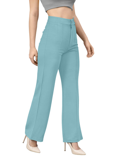 Odette Light Blue Polyester Trouser For Women