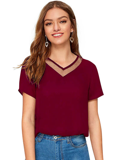 Odette Red Knit Fabric Top For Women