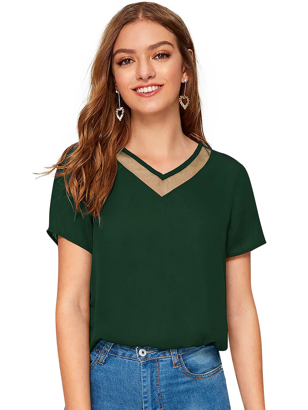 Odette Green Knit Fabric Top For Women