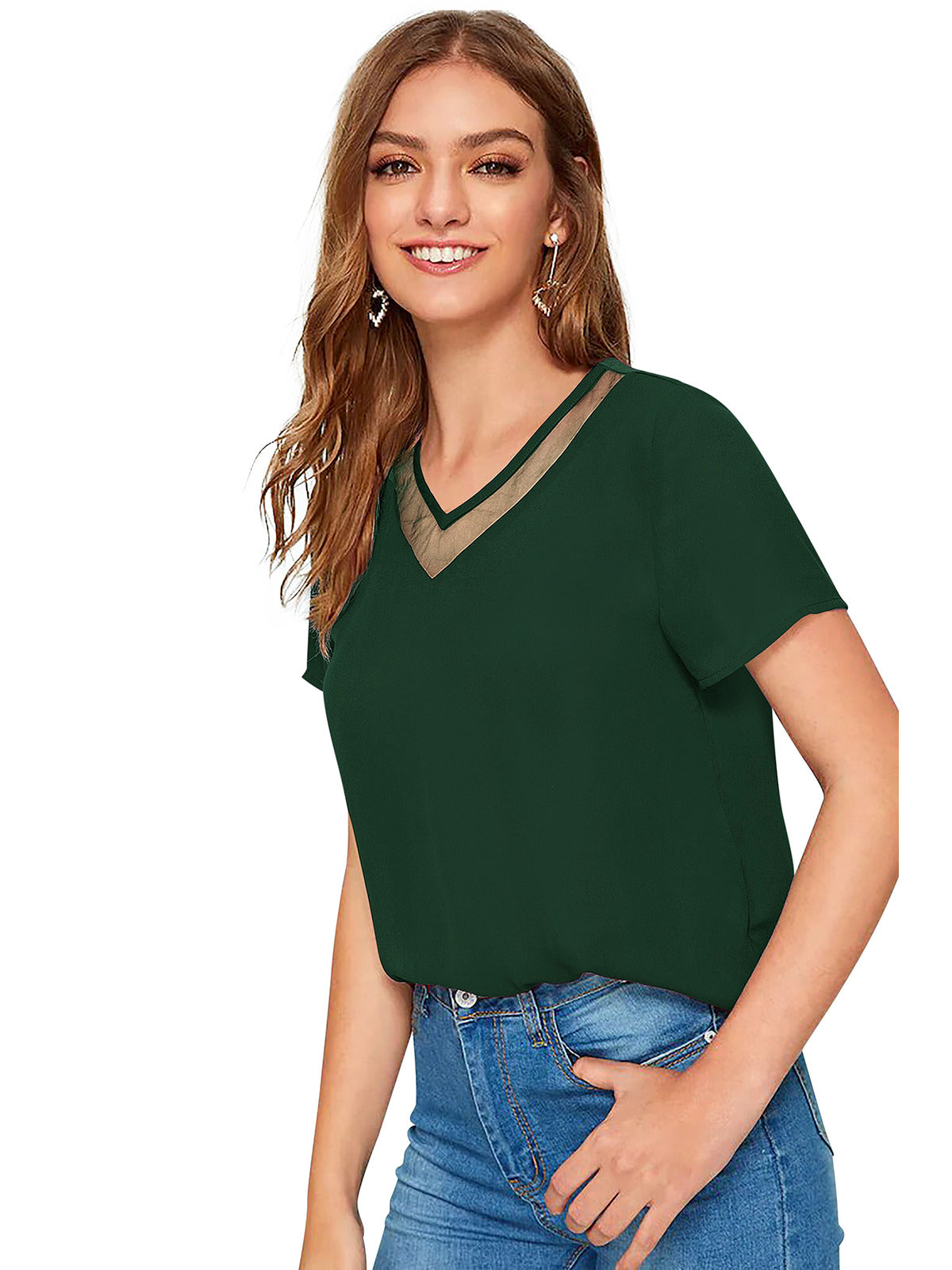 Odette Green Knit Fabric Top For Women