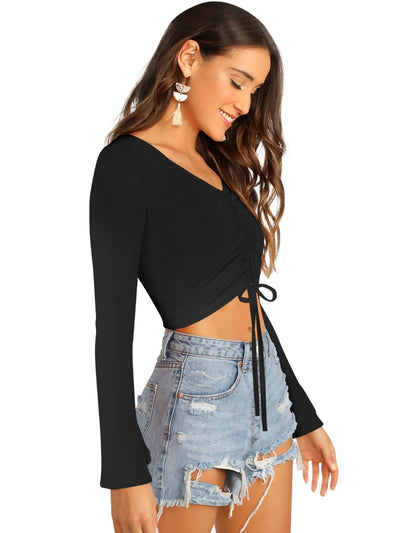 Odette Black Knit Fabric Top For Women