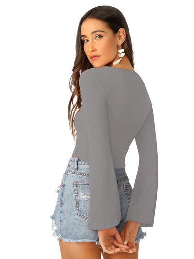 Odette Grey Knit Fabric Top For Women