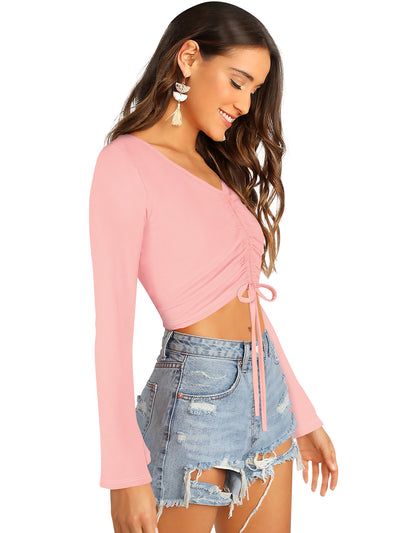 Odette Peach Knit Fabric Top For Women