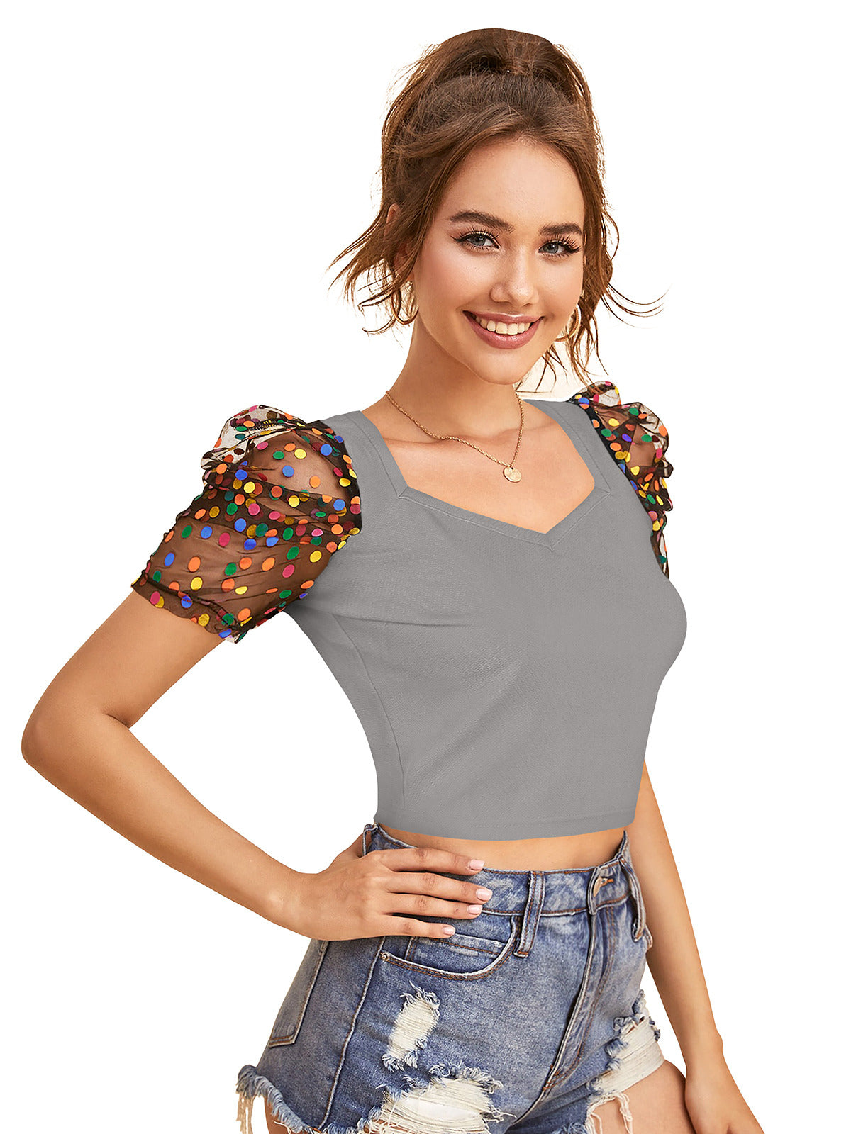 Odette Grey Knit Fabric Top For Women