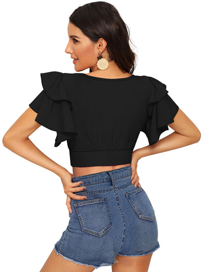 Odette Black Knit Fabric Top For Women