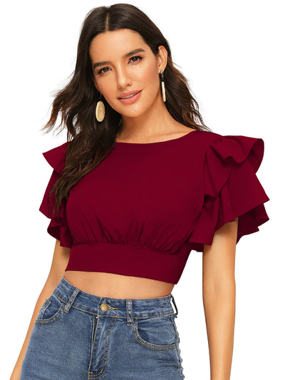 Odette Maroon Knit Fabric Top For Women