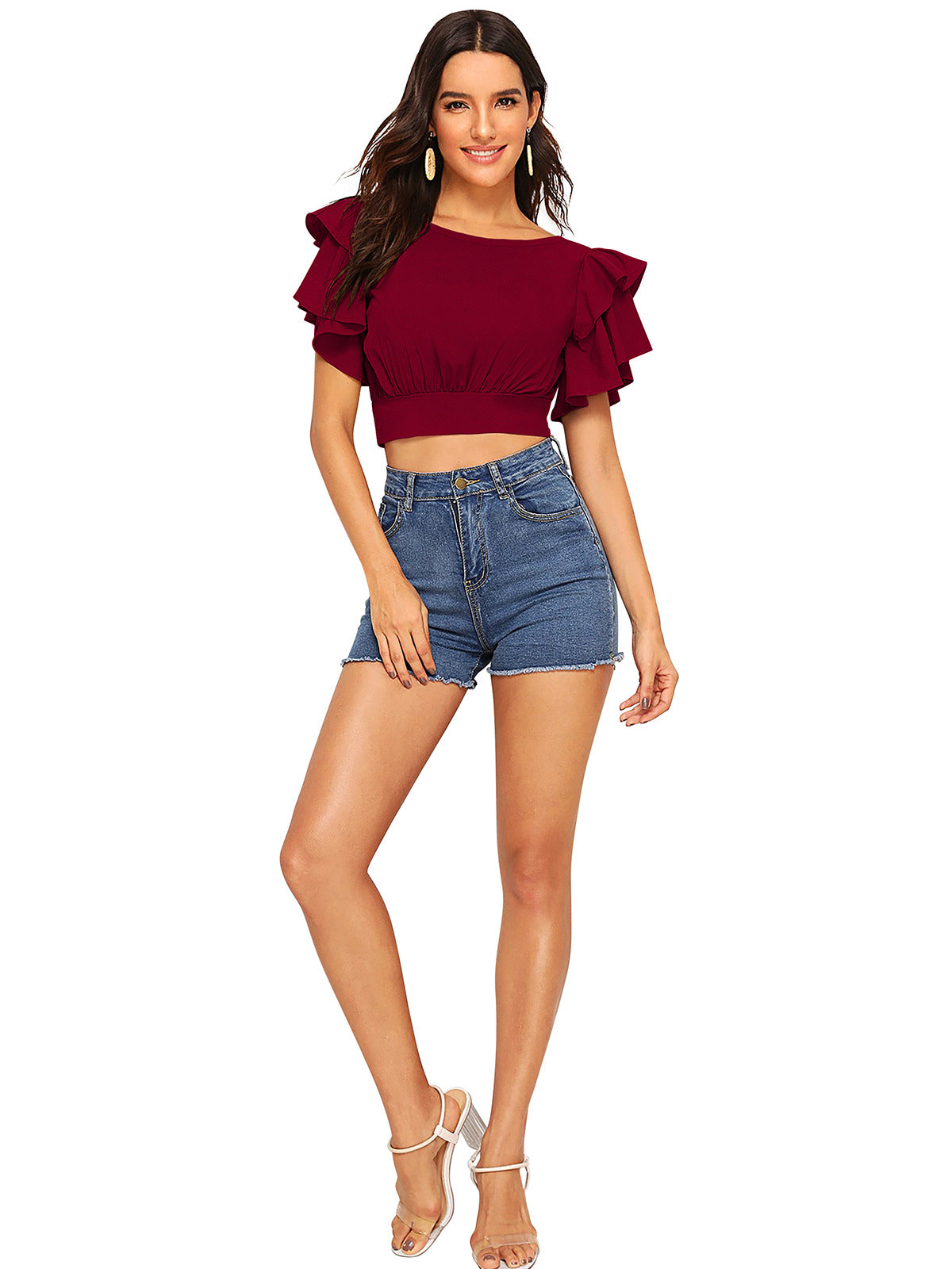 Odette Maroon Knit Fabric Top For Women