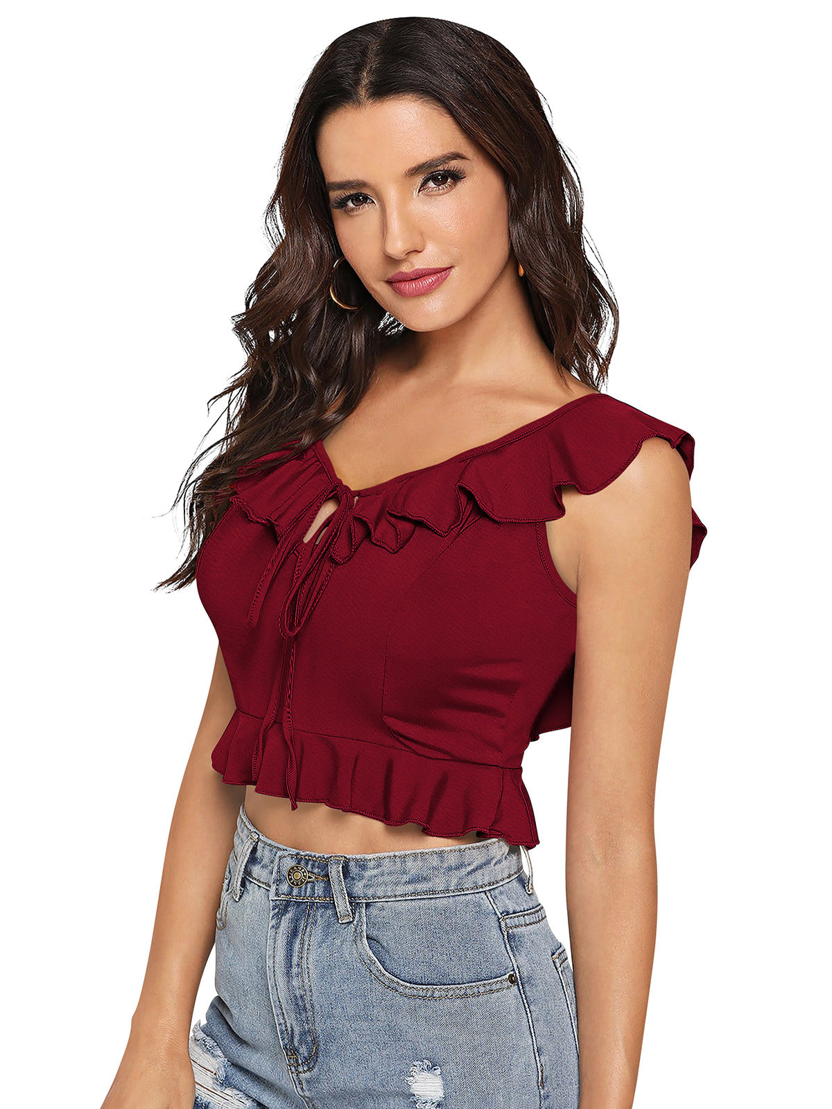 Odette Maroon Knit Fabric Top For Women