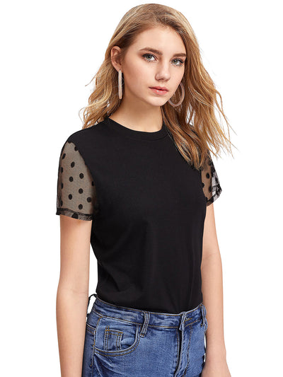 Odette Black Knit Fabric Top For Women