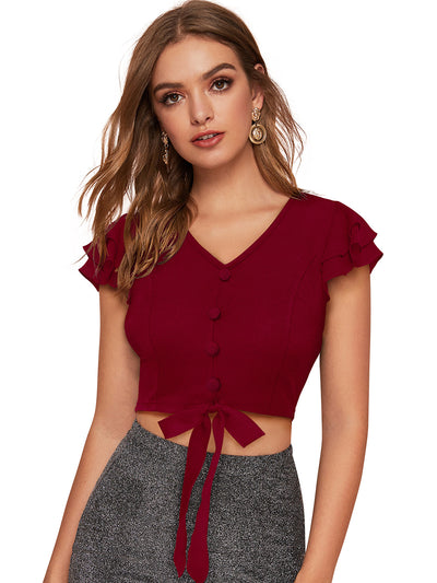 Odette Maroon Knit Fabric Top For Women