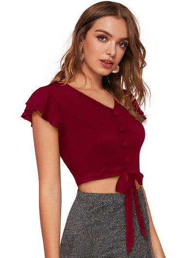 Odette Maroon Knit Fabric Top For Women