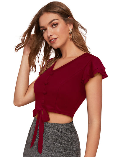 Odette Maroon Knit Fabric Top For Women