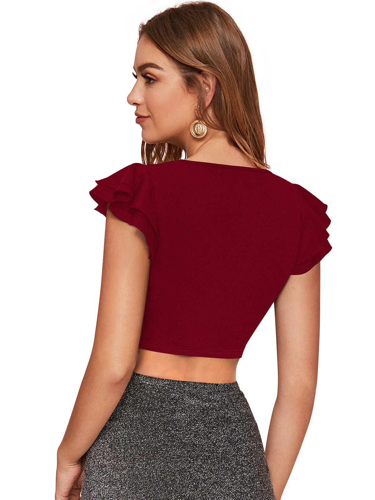 Odette Maroon Knit Fabric Top For Women