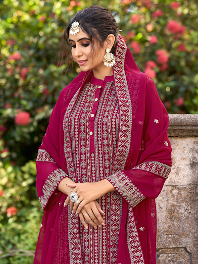 Odette Pink Silk Embroidered Semi stitched Kurta Set For Women