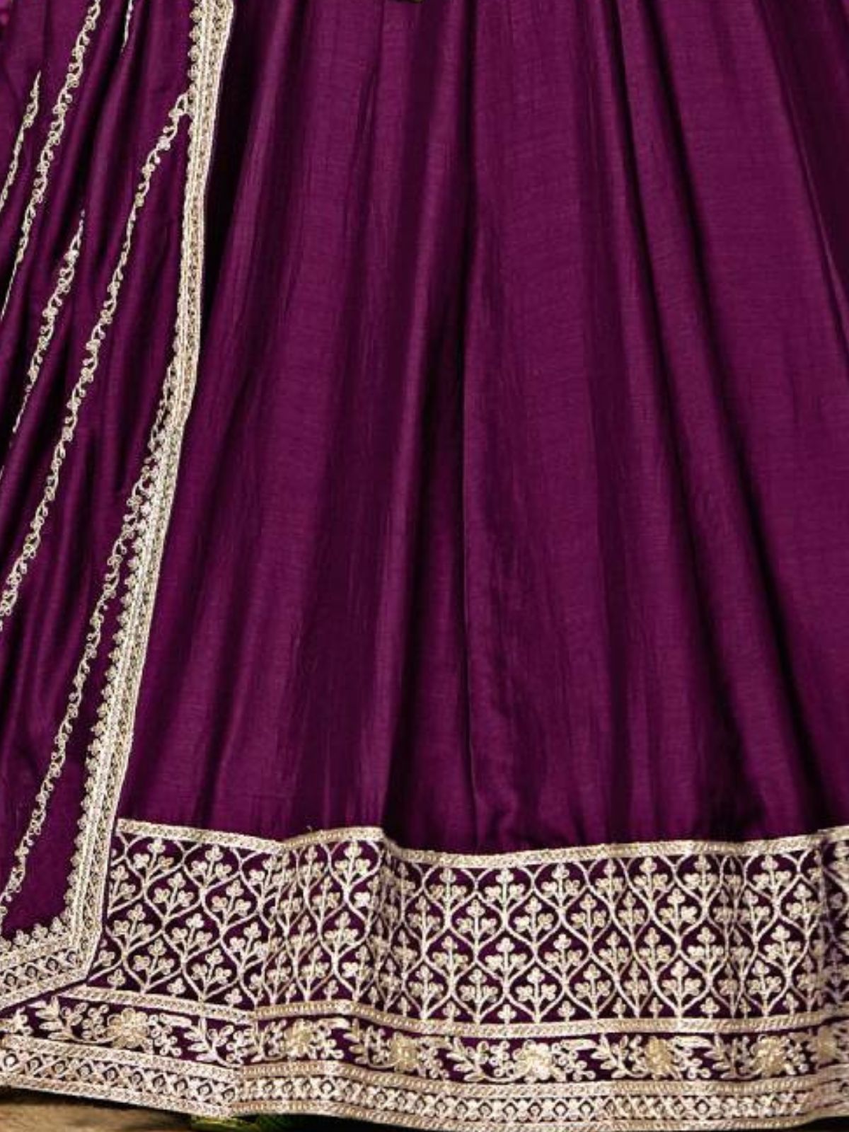 Odette Purple Embroidered Art Silk Unstitched Gown For Women