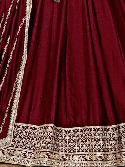 Odette Maroon Embroidered Art Silk Unstitched Gown For Women